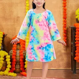 BAESD Girls Tie and Dye Printed Pure Wool A-Line Dress-image-27