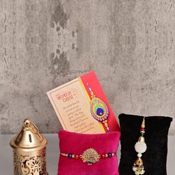 CraftVatika 5-Pcs Hanging Lantern With Greeting Card & Roli Chawal Rakhi Gift Set-image-9