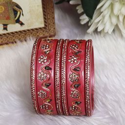 TAJ BRIDAL STORE Set Of 6 Kundan Studded Bangles-image-19