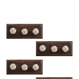Indianshelf 4-Pcs White Printed Wooden Hooks-52