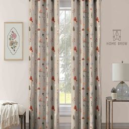 Aura Beige & Orange 2 Pieces Floral Printed Room Darkening Window Curtains-image-65