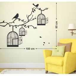 LANSTICK Black Tree With Birds Cage Self-Adhesive Wall Sticker-image-122