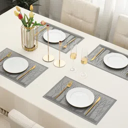 HOKIPO Grey 4-Piece Textured Rectangular Table Placemats image 4
