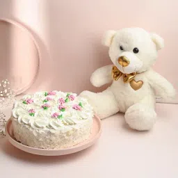 Enchanted White Forest Cake With Teddy Combo-image-99