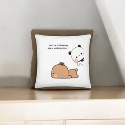 Anikmart White & Brown Printed Square Shaped Pre-Filled Cushion-2
