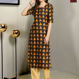 HERE&NOW Selection Of 2 Geometric Printed Round Neck Straight Kurta With Trousers-picture-8