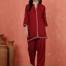 Anouk Printed Mandarin Collar Neck Top With Trousers Co-Ords-image-86