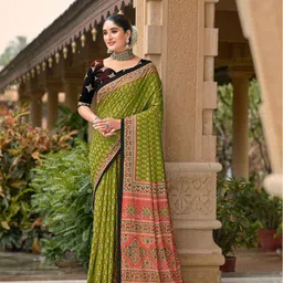 Anouk Ethnic Motifs Printed Pure Cotton Bagru Saree-picture-7