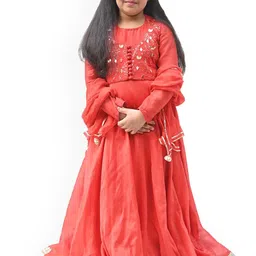 Alyaansh Couture Girls Solid Cotton Anarkali Kurta with Trousers & Dupatta-picture-8