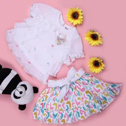 V-Mart Girls Printed Round Neck Top with Skirt-image-6