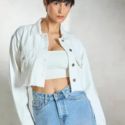 Virgio Women Crop Solid Denim Jacket-picture-11