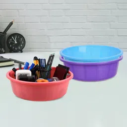 Kuber Industries Blue & Pink Pack of 3 Multipurpose Storage Organizer Tub-25