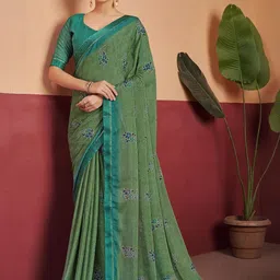 KALINI Floral Printed Saree With Attached Lace & Contrast Blouse Piece-picture-21