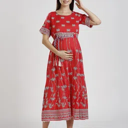 MORDEN MUSE Women Paisley Printed Summer Sheers Maternity Anarkali Kurta-55