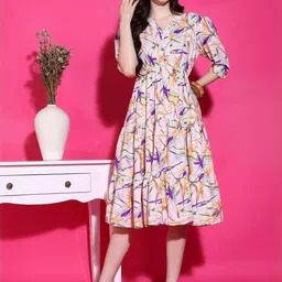 Moda Rapido Women Floral Print Fit & Flare Crepe Midi Dress-picture-4