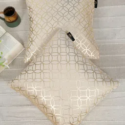 HOSTA HOMES Cream & Gold-Toned 2 Pieces Geometric Printed Velvet Square Cushion Covers-image-95