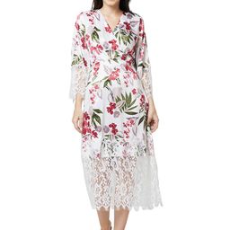 Iti Floral Print Satin Shirt Midi Dress-image-6