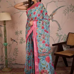 Ariya Prints Floral Zari Linen Blend Saree-picture-46