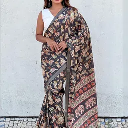 ELITE WEAVES Ethnic Motifs Kalamkari Printed Tussar Saree-picture-24