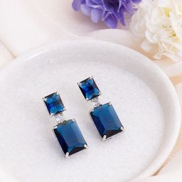 Manikya Rhodium-Plated American Diamond Studded Square Shaped Drop Earrings-43