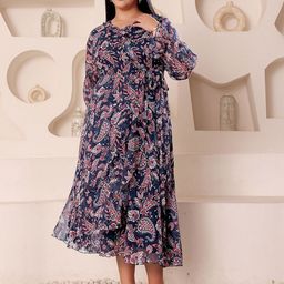 Miss Chase A+ Women Paisley Printed Puff Sleeve Ruffled Fit & Flare Midi Dress-picture-34