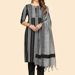 KALINI Women Embroidered Regular Pure Cotton Kurta with Trousers & With Dupatta-21