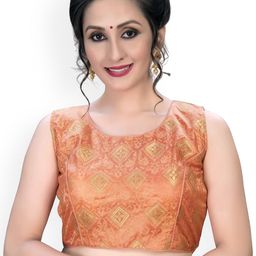 Moda Rapido Women's Printed Jacquard Round Neck Saree Blouse-image-31