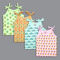 Born Babies Infants Pack Of 4 Printed Cotton Sleeveless Knotted Jhabla Vests-38