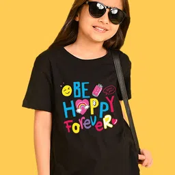 NUSYL Girls Typography Printed Round Neck Cotton Oversized T-shirt-image-44