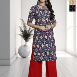 HERE&NOW Selection Of 3 Ethnic Motifs Printed Round Neck Straight Kurtas-image-74