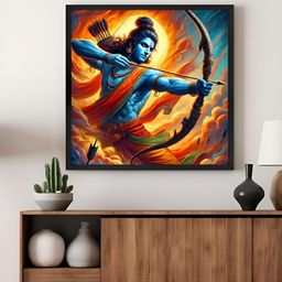 999Store Blue & Yellow Lord Rama Warrior Religious Canvas Wall Art-image-85