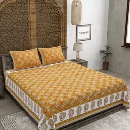 CLOTHOLOGY Orange & White Floral 180 TC King Bedsheet with 2 Pillow Covers-image-72