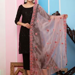Bunkraft Embroidered Organza Dupatta-55