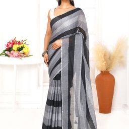Piyari Fashion Striped Printed Zari Taant Saree With Stitched Blouse-picture-34