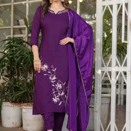 ZIBLON Women Ethnic Motifs Embroidered Regular Thread Work Kurta with Trousers & With Dupatta-image-63