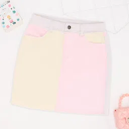 Pantaloons Junior Girls Colourblocked Pure Cotton A-Line Knee-Length Skirt-image-53