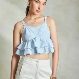 Virgio Women Striped Crop Length Sleeveless Cotton Top-picture-2
