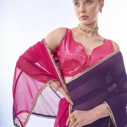 Mitera Colourblocked Mirror Work Pure Chiffon Ready to Wear Saree-21