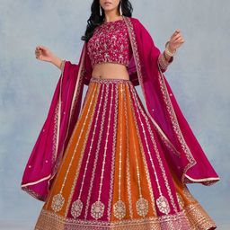ODETTE Embroidered Semi-Stitched Georgette Lehenga & Unstitched Blouse With Dupatta-image-46