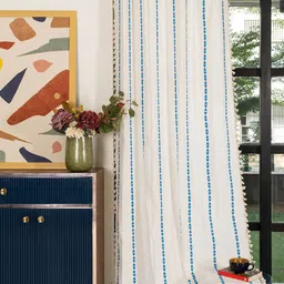 URBAN SPACE White & Blue Embroidered Cotton Window Curtain-picture-14