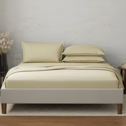 Boutique Living India Emblem Beige Pure Cotton 300 TC King Bedsheet Set - 2.74 m x 2.74 m-picture-33