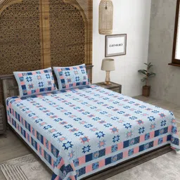 CLOTHOLOGY Unisex Blue & White Floral 180 TC King Bedsheet with 2 Pillow Covers-image-51