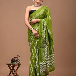 Crafts Moda Ethnic Motifs Pure Cotton Block Print Saree-image-96