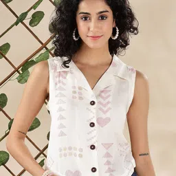 Anouk Women Printed Shirt Style Crop Top-image-70