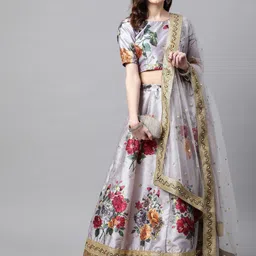 FABPIXEL Printed Sequinned Semi-Stitched Lehenga & Unstitched Blouse With Dupatta image 1