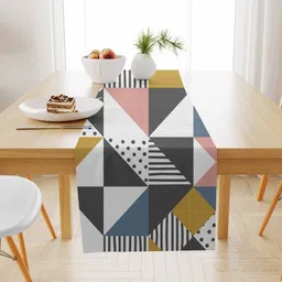 STITCHNEST White & Grey Geometric Printed Table Runner-6