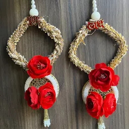 Sellplus 2-Pcs Red & Beige Wall Hanging Toran Festive Hanging-12