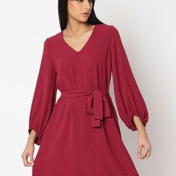 Vero Moda V-Neck Puff Sleeve Fit and Flare Dress-picture-45