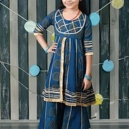 Kids On Board Girls Floral Printed Empire Pure Cotton Kurta with Sharara-30
