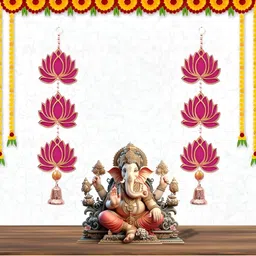 Perpetual 2-Pcs Pink & Yellow Wooden Lotus Hanging Toran-16